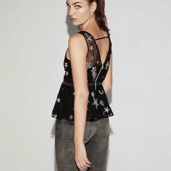 EXPRESS Embroidered Star Mesh Top - Picture 2 of 8